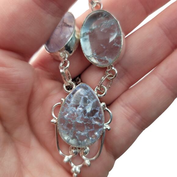 Blue Chalcedony Sterling Silver Statement Necklace - 22 Inches - Picture 5 of 7